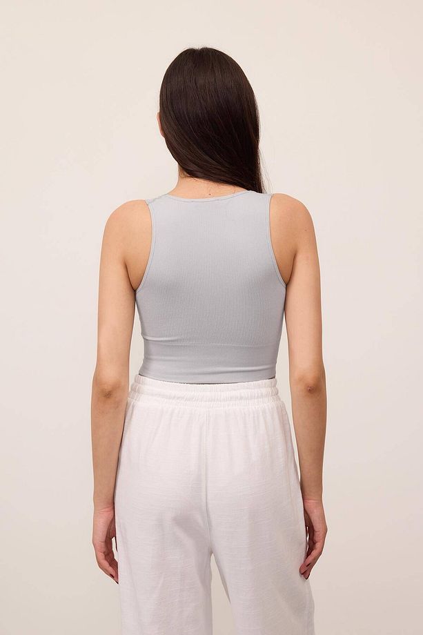 V Yaka Kalın Askılı Seamless Crop A0131-dk8 - 4