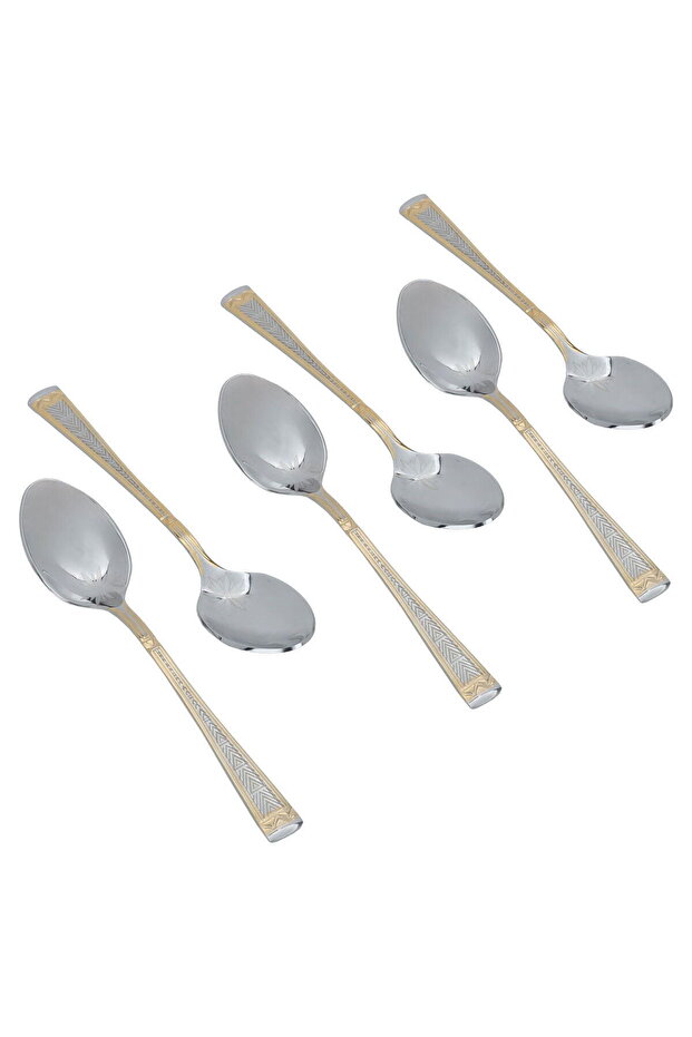 Al Saif Gallery steel sweet spoon set, 6 pieces, triangle pattern - silver