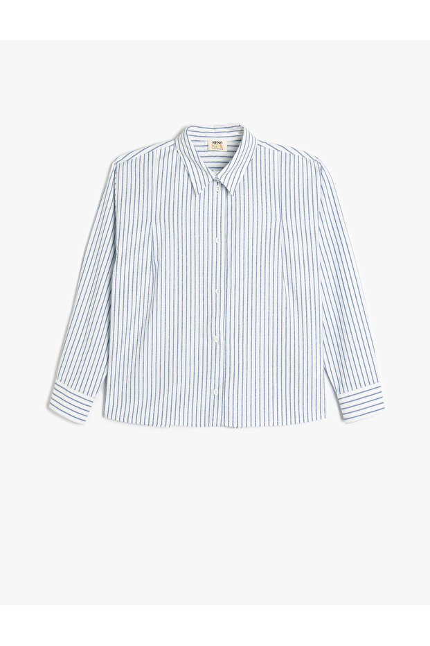 Long Sleeve Button Closure Viscose Blend Stripe Shirt