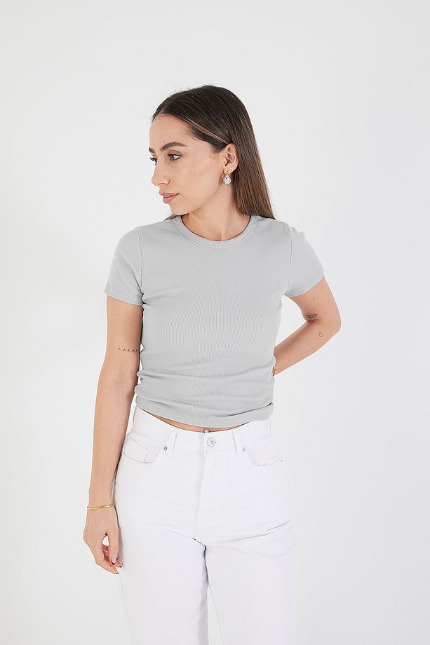 Bisiklet Yaka Basic T-shirt P13343-U6 - 1