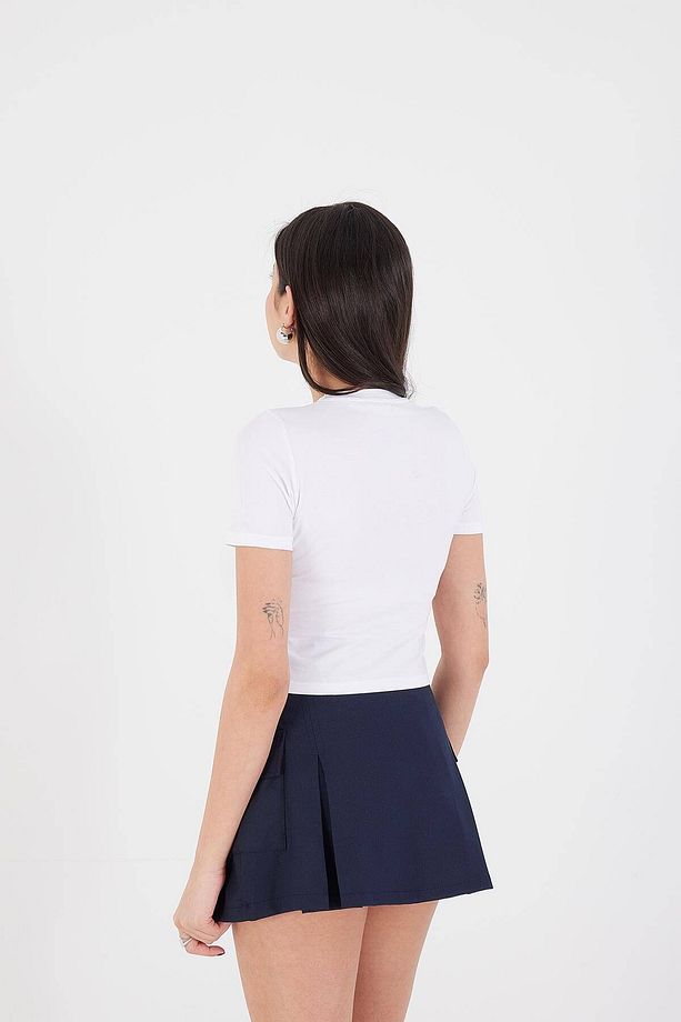 Bisiklet Yaka Basic Crop T-shirt P0102-F1 - 5