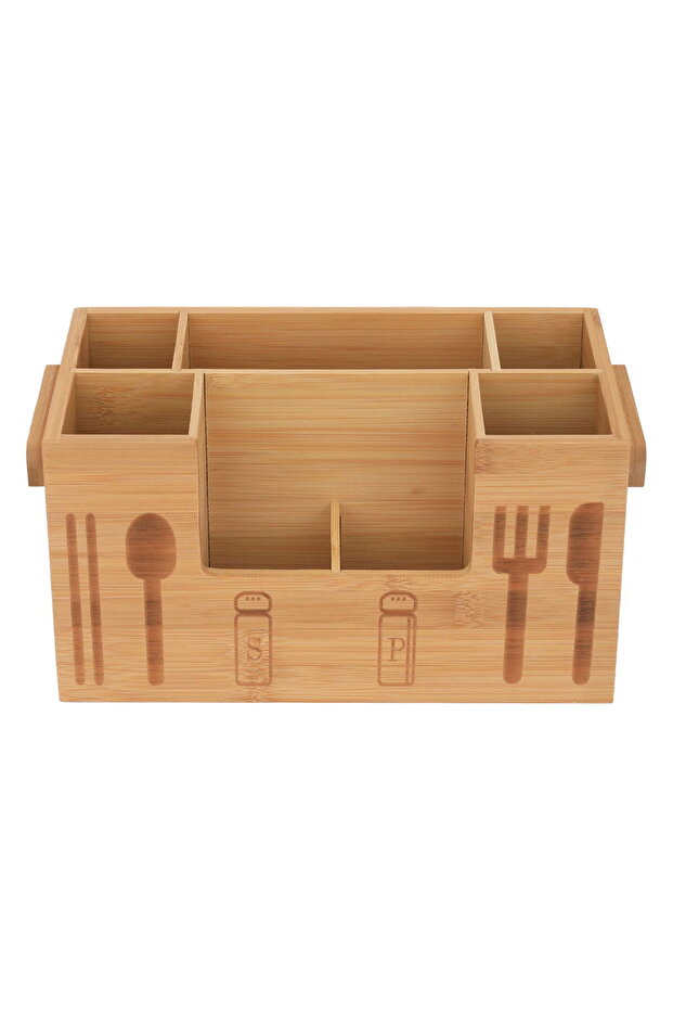Al Saif Gallery Bamboo Wooden Spoon Stand, 28x16x15 cm, 7-section section - Brown