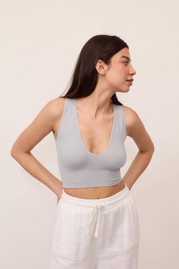 V Yaka Kalın Askılı Seamless Crop A0131-dk8 - 5