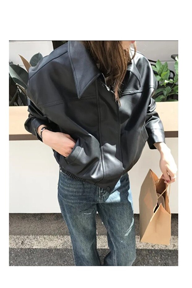 Women's Premium Oversize Bomber Leather Jacket