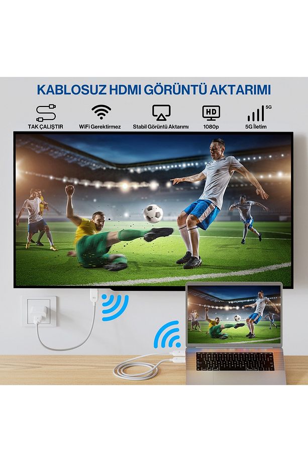 Kablosuz Hdmi Görüntü Aktarım Adaptörü 2.4Ghz/5Ghz 1080P Notebook Pc - 3