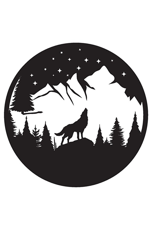 Night Gray Wolf and Mountains Wall Decor Sticker 40 X 40 cm