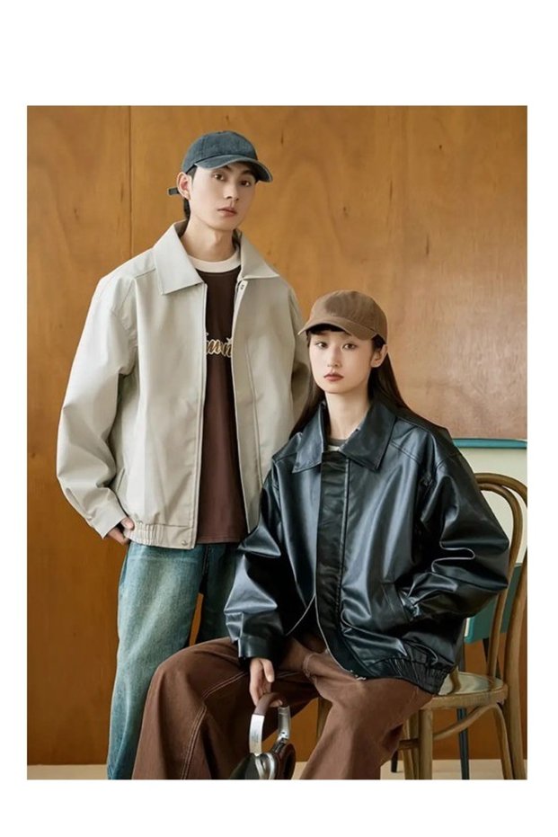 Unisex Cream Premium Oversize Vintage Bomber Leather Jacket