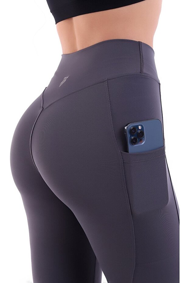 EMFURE Füme Kadın Spor Tayt Çift Cepli Sıkılaştırıcı Toparlayıcı Yüksek Bel Sporcu Taytı Leggings Fitness