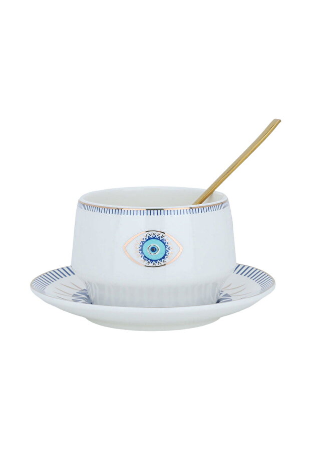 Saif Gallery Porcelain Bowl Set, 18 Pieces, Eye Pattern - White
