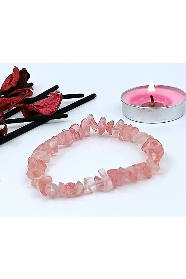 ROSE QUARTZ NATURAL STONE BRACELET WITH THICK RUBBER LINE