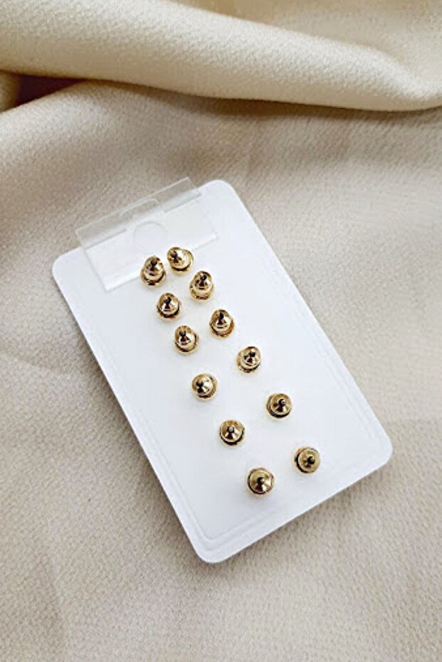 12 Adet Tek Taş Zirkon Küpe Seti Gold - 3