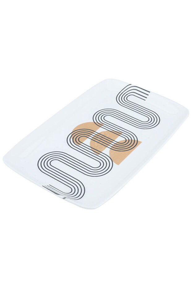 Saif Gallery Plastic Serving Platter, 34 x 25 cm, Rectangular, Sun Pattern - White