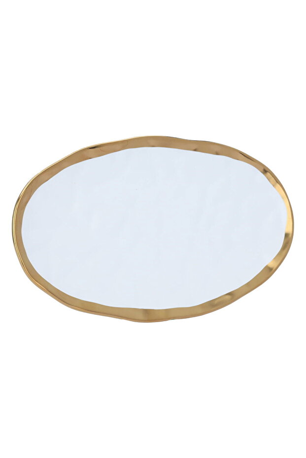 Al Saif Gallery porcelain serving plate, 31x18x2 cm, oval, with golden font - white