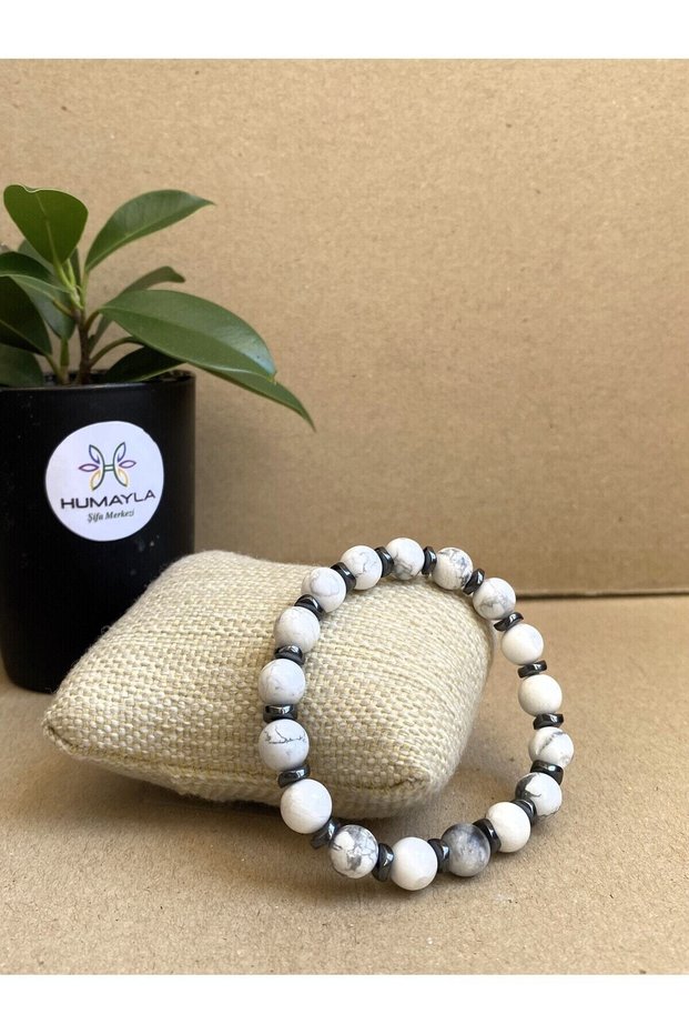 Howlite Hematite Natural Stone Bracelet Design Aa Quality 8 Mm (SEALED)