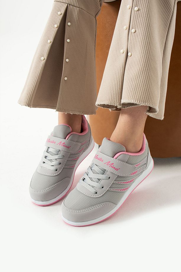 Çocuk Buz Pembe Bağcıklı Tek Cırtlı Esnek Hafif Nefes Alabilen Unisex Fileli Sneaker Spor Ayakkabı - 1