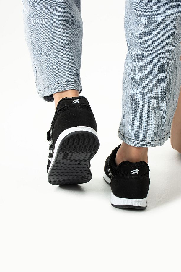 Çocuk Siyah Beyaz Bağcıklı Tek Cırtlı Esnek Hafif Nefes Alabilen Unisex Fileli Sneaker Spor Ayakkabı - 3