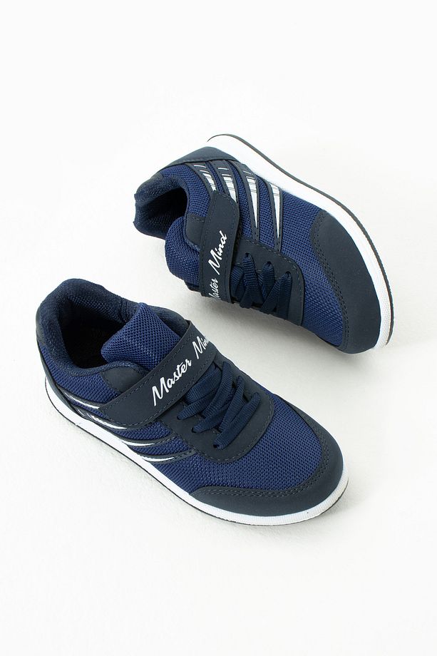 Çocuk Lacivert Bağcıklı Tek Cırtlı Esnek Hafif Nefes Alabilen Unisex Fileli Sneaker Spor Ayakkabı - 5