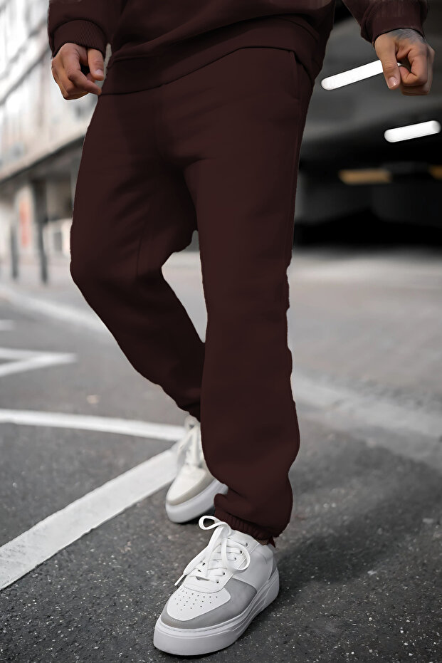 Men's Oversize 3 Thread Basic Unprinted Straight Tracksuit Set - 4