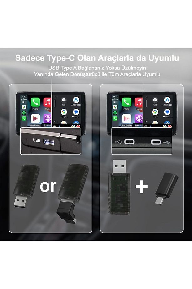 Yeni Tasarım Mini Kablosuz İOS ANDROİD UYUMLU  Carplay Usb ve Type-c Uyumlu Araç Multimedya Adaptörü - 3