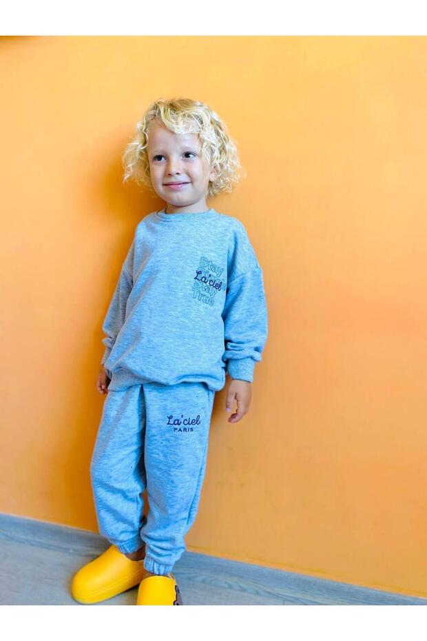 Boy's Written Tracksuit Set Gray