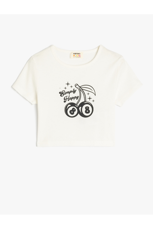Cherry Print Crew Neck Short Sleeve Cotton T-Shirt