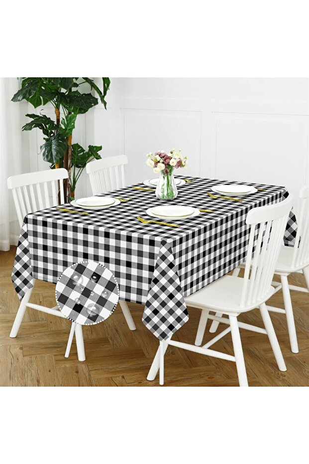 Canvas Checkered Liquid-Proof Stain-Resistant Tablecloth Black