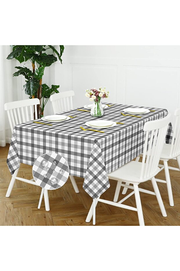 مفرش طاولة من القماش مقاوم للماء والبقع باللون الرمادي الداكن