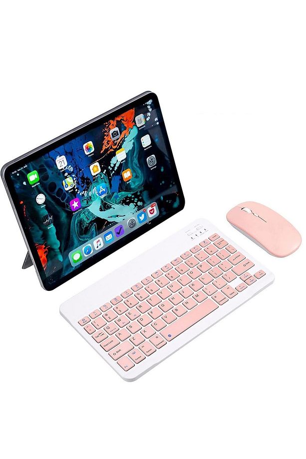 Samsung Galaxy Tab S6 Lite SM-P610 için Bluetooth Klavye ve Mouse Seti Pembe - 2