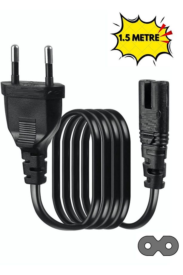Power Güç Elektrik Kablosu C7 (ps4/ps3/ps2/teyp- Laptop Adaptör-ışıldak ) 2 Pinli 1.5 Metre Siyah - 1