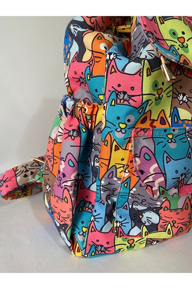 حقيبة ظهر متعددة الجيوب مع قطة برتقالية - 3