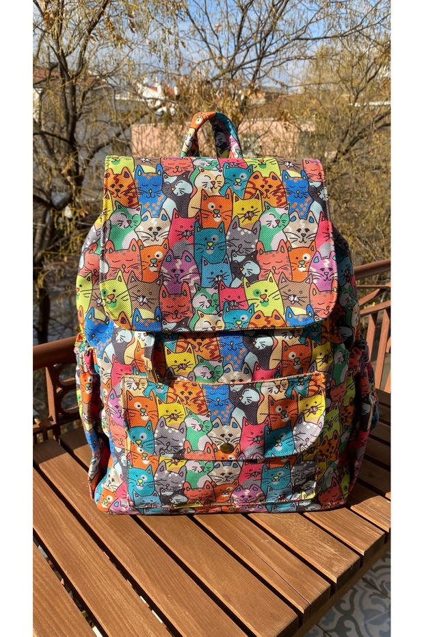 حقيبة ظهر متعددة الجيوب مع قطة برتقالية - 1