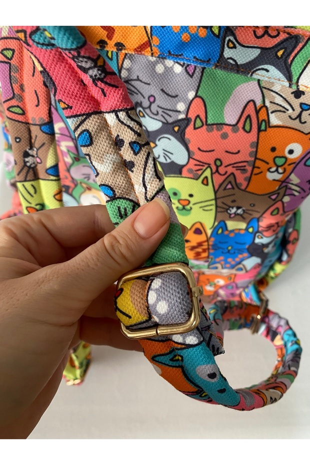 حقيبة ظهر متعددة الجيوب مع قطة برتقالية - 4