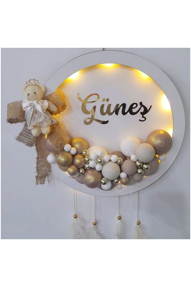 Mishe Tasarım Ahşap Yenidoğan Led Işıklı Bubble  Kapı Süsü - 6