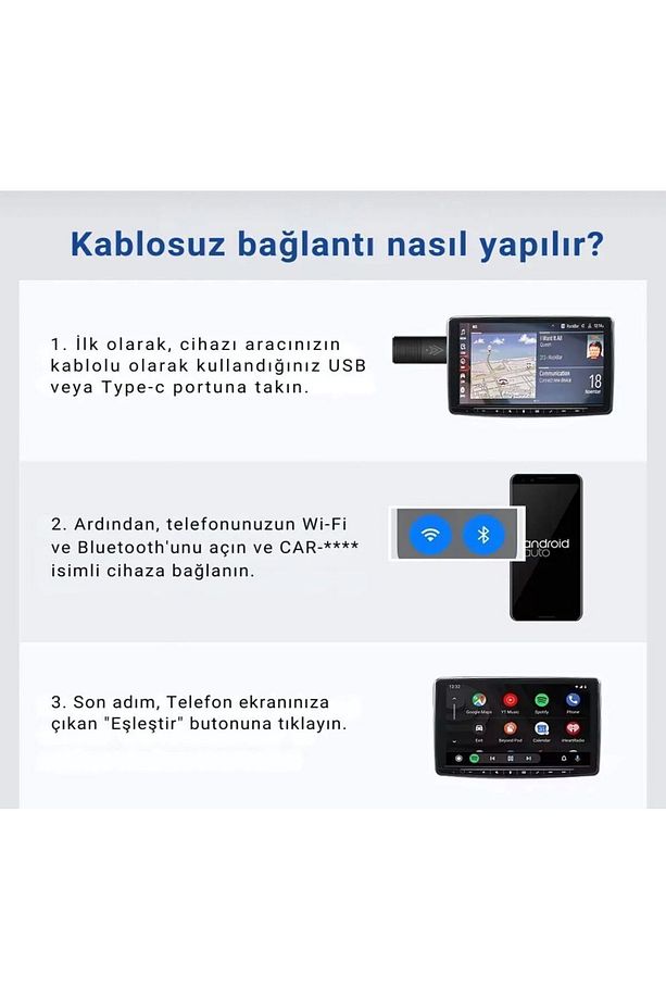 Yeni Tasarım Mini Kablosuz İOS ANDROİD UYUMLU  Carplay Usb ve Type-c Uyumlu Araç Multimedya Adaptörü - 4