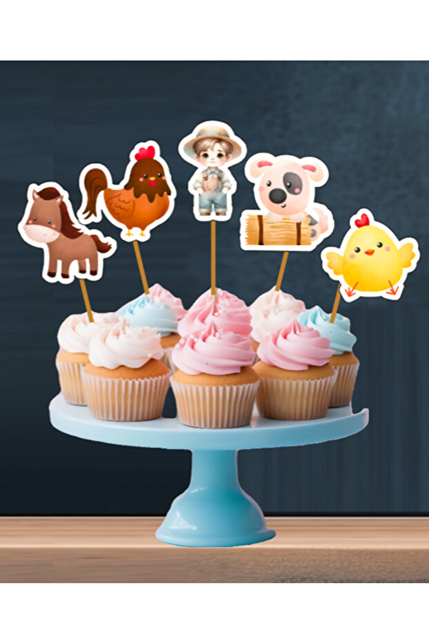 15 Pcs Farm Animals Happy Birthday Cupcake Birthday Decoration Cake Picks....