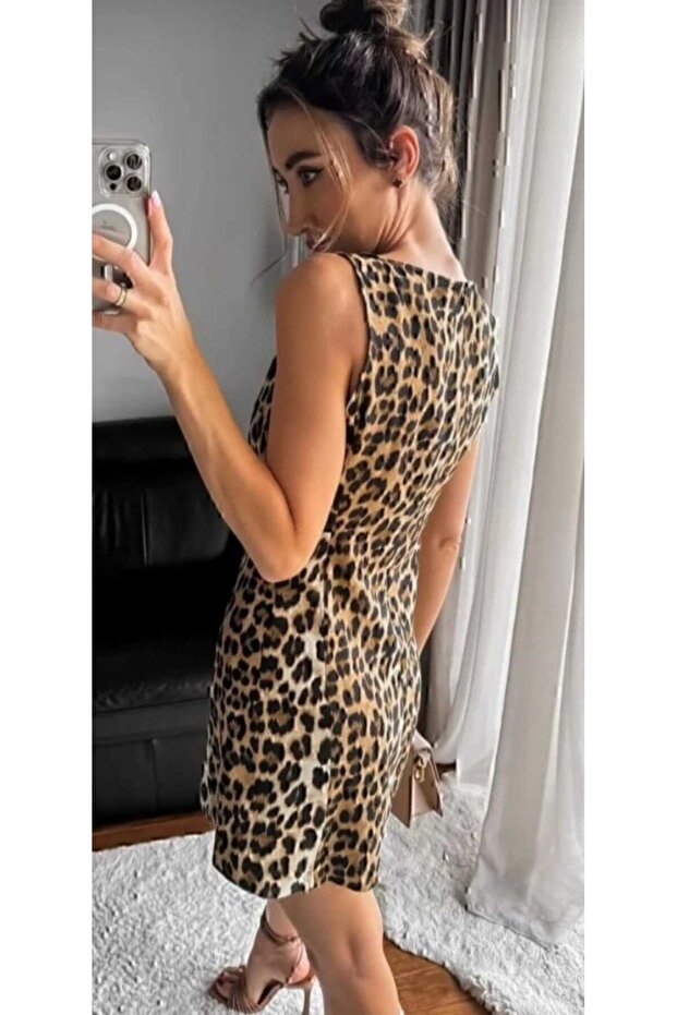 Rochie din satin cu imprimeu leopard - 4