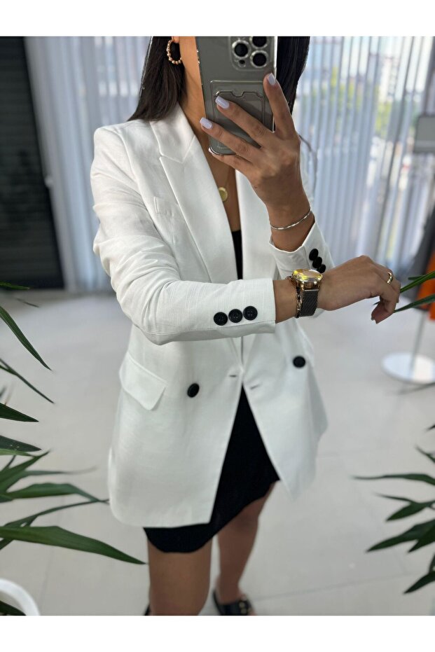 Foo New White Linen Blazer Jacket - 2