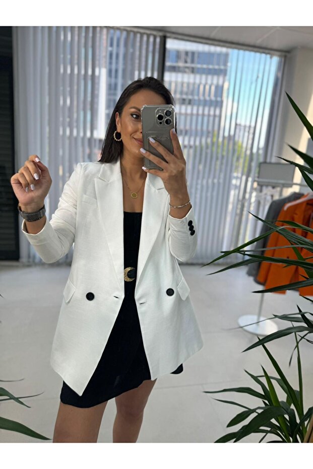 Foo New White Linen Blazer Jacket - 3