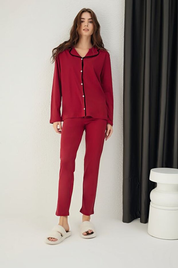 Cotton Buttoned Pajama Set - 3