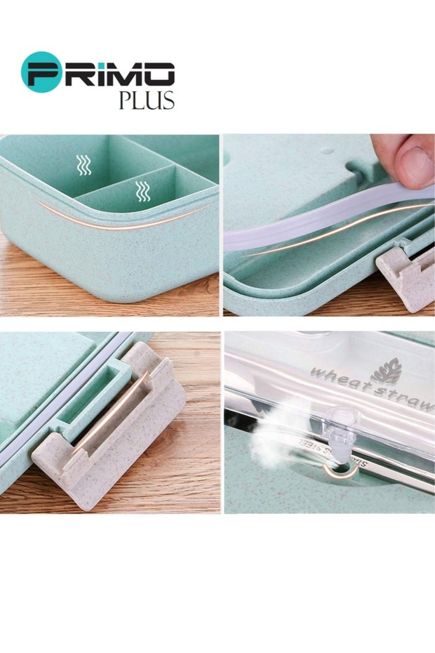 Plastic lunch box with assorted green spoon and chopsticks - 4