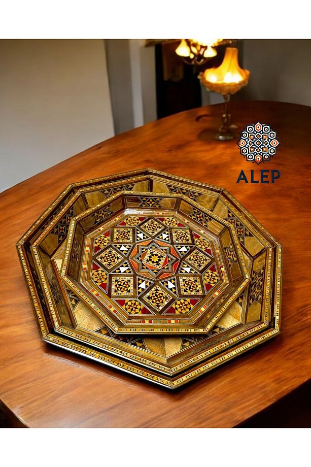 Ahşap Mozaik 3'lü Tepsi Seti (EL YAPIMI) - 4