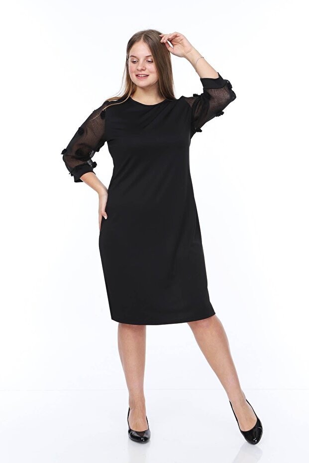 Pompom Sleeve Plus Size Dress 20A-0845