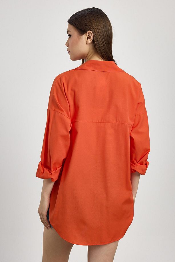 Orange Çift Cepli Oversize Uzun Basic Gömlek Tcr 6256a - 5