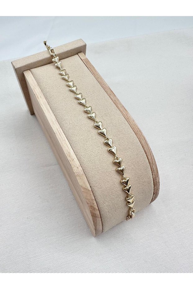 Gold Row Heart Figure Steel Bracelet