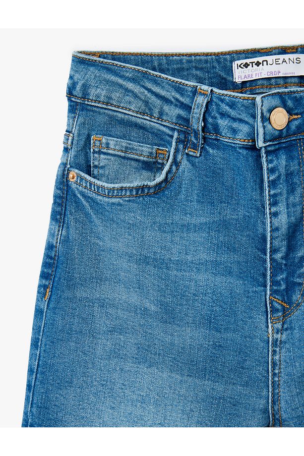 Yüksek Bel İspanyol Paça Denim Pantolon - Kick Flare Jeans - 6