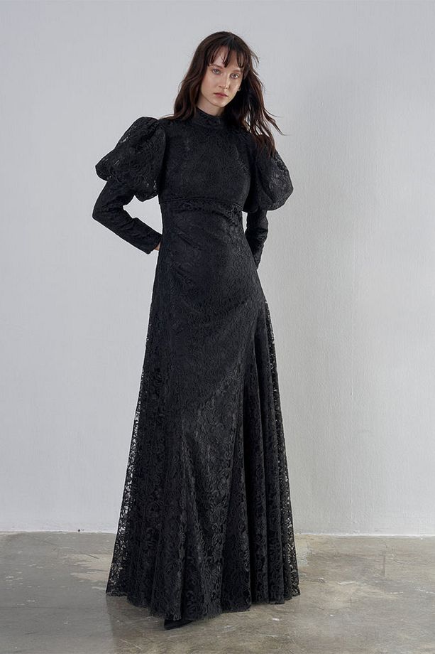 Dantelli Gigot Kollu Vintage Abiye Elbise - 4