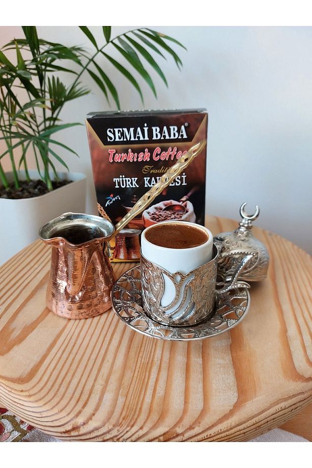 Semai Baba Ahşap Kutulu, Iki Fincanlı, Tek Kişilik Cezveli, Türk Kahvesi Seti Yeni Porselen Bardaklı - 5