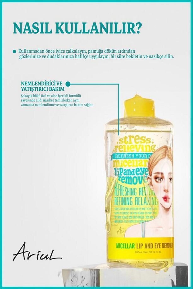Stress Relieving Micellar Dudak Ve Göz Makyajı Temizleme Suyu 300 Ml|aloe Vera - 4