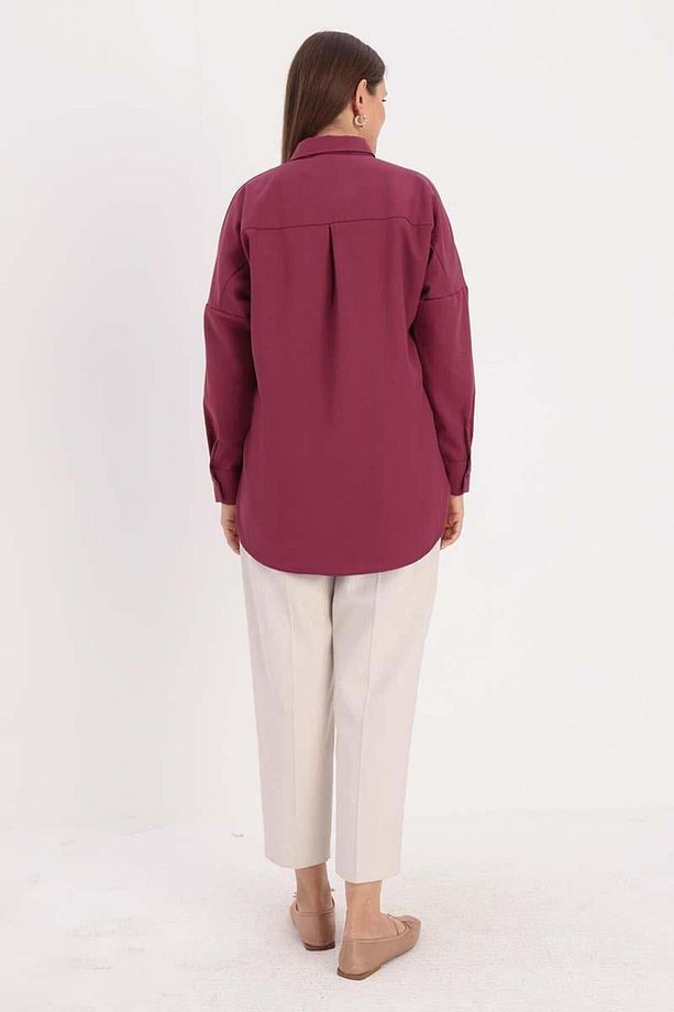 Gül Kurusu-Oversize Basic Gömlek - 4