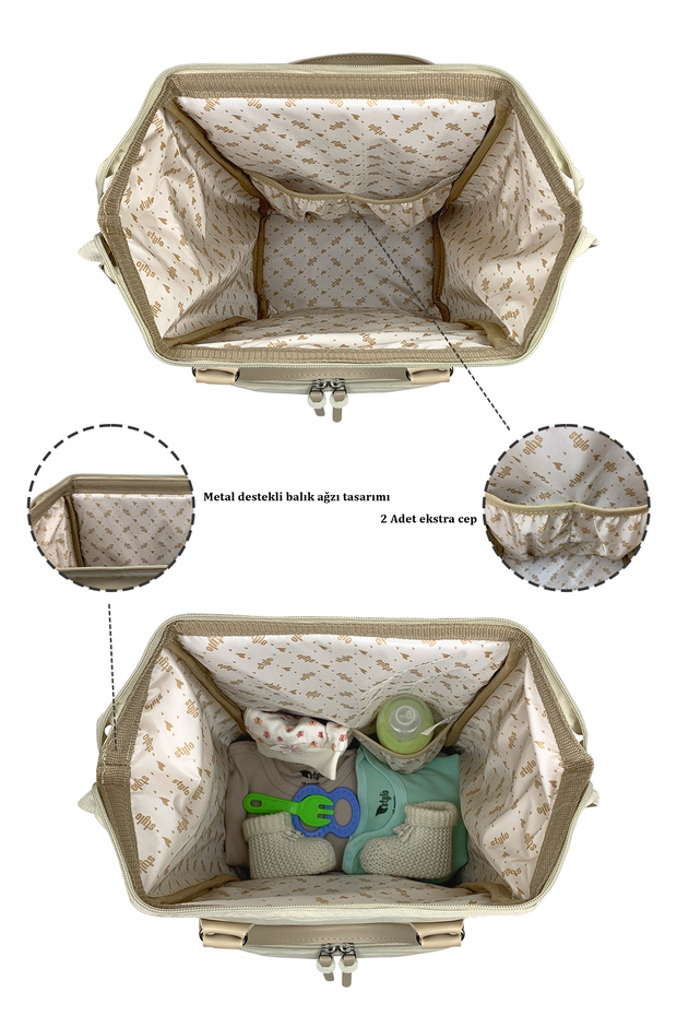 Paris X Pro  Kadın ve Anne Bebek Bakım Sırt Çantası Beige - 8